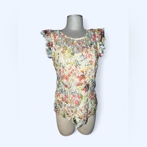 Vintage America Floral Lace Cap-Sleeve Camisole - Cream Multi